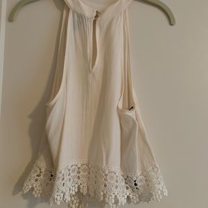 High Neck Ivory Lace Detail Slight Crop Top